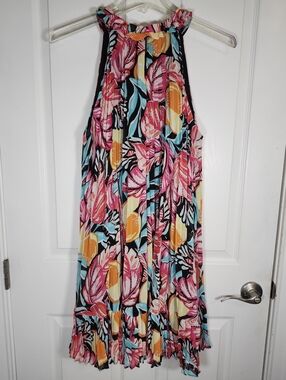 Crown & Ivy Multicolor Floral Oranges  Trapeze Swing Midi Dress S XL NEW